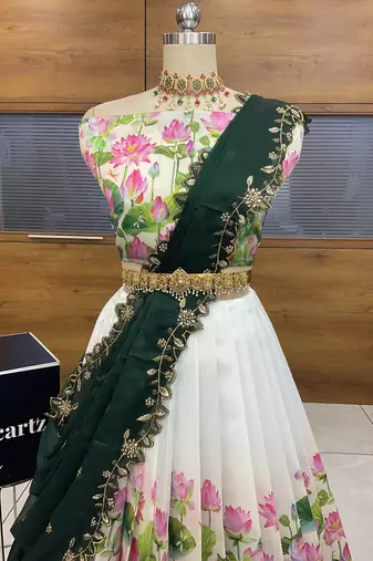 Green Embroidered Art Silk lehenga choli