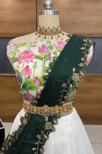 Green Embroidered Art Silk lehenga choli