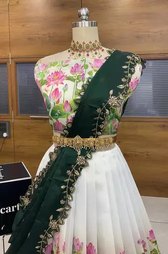 Green Embroidered Art Silk lehenga choli