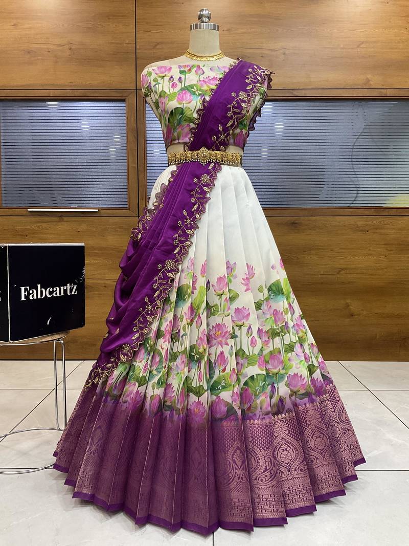 Purple Embroidered Art Silk lehenga choli