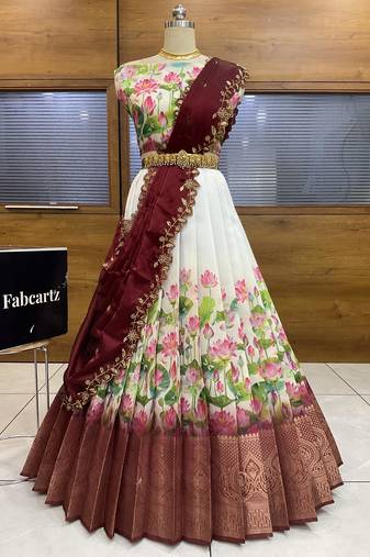 Maroon Embroidered Art Silk lehenga choli