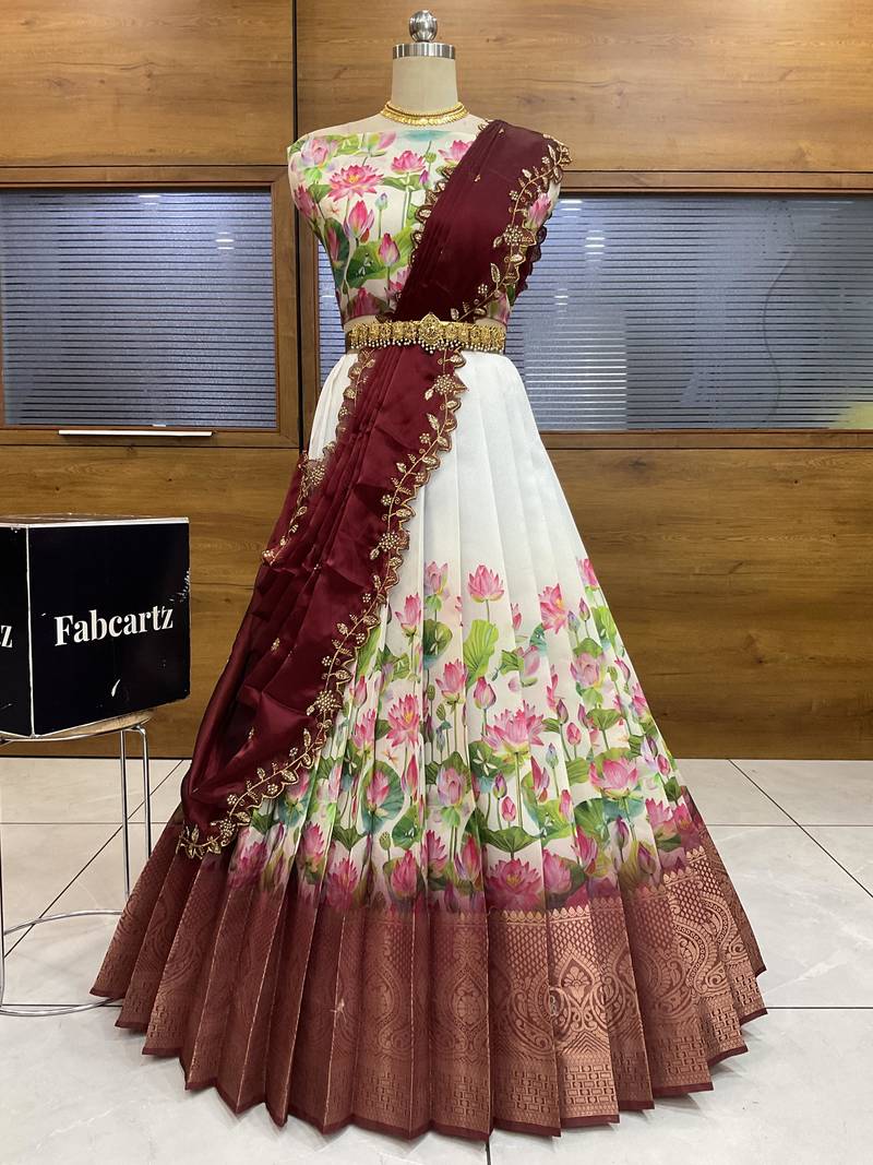 Maroon Embroidered Art Silk lehenga choli