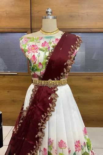 Maroon Embroidered Art Silk lehenga choli