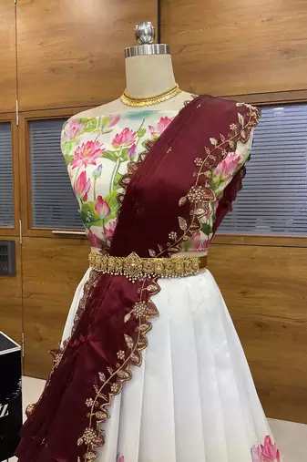 Maroon Embroidered Art Silk lehenga choli