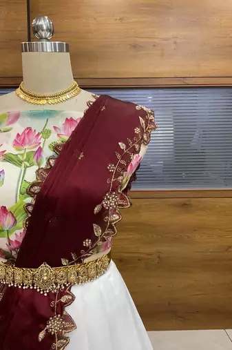 Maroon Embroidered Art Silk lehenga choli