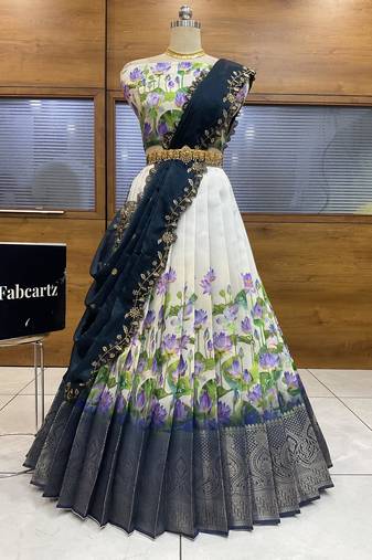 Turquoise Embroidered Art Silk lehenga choli