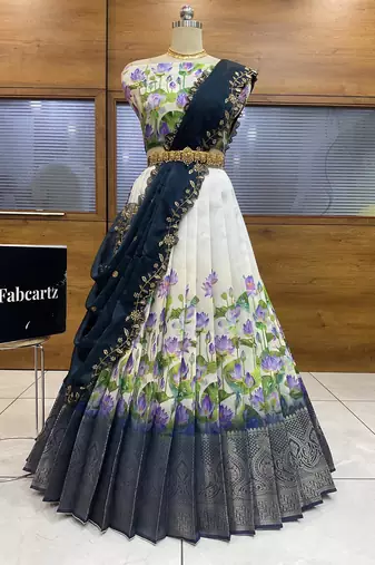 Turquoise Embroidered Art Silk lehenga choli