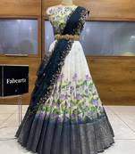 Turquoise Embroidered Art Silk lehenga choli