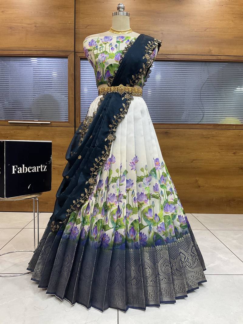 Turquoise Embroidered Art Silk lehenga choli