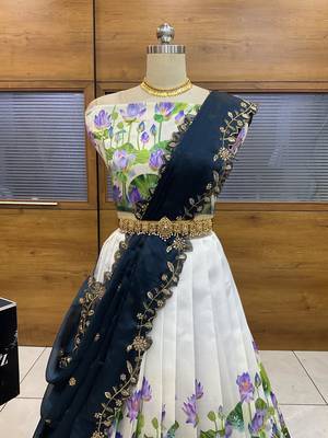 Turquoise Embroidered Art Silk lehenga choli 2