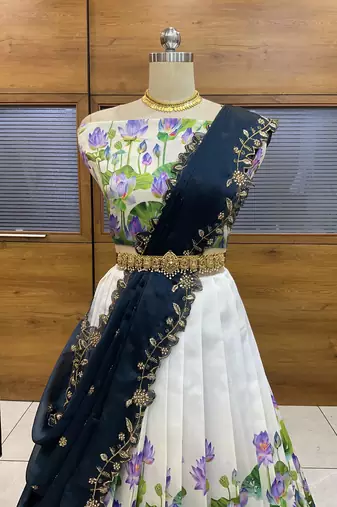 Turquoise Embroidered Art Silk lehenga choli