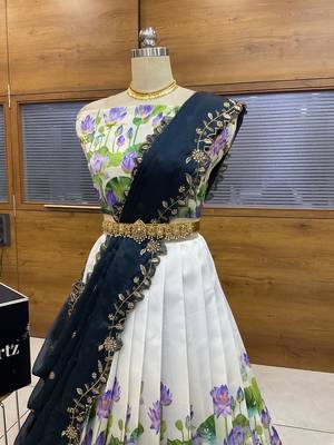 Turquoise Embroidered Art Silk lehenga choli 3
