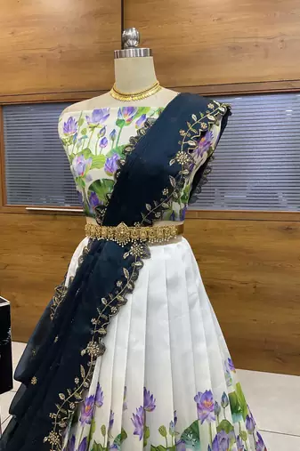 Turquoise Embroidered Art Silk lehenga choli