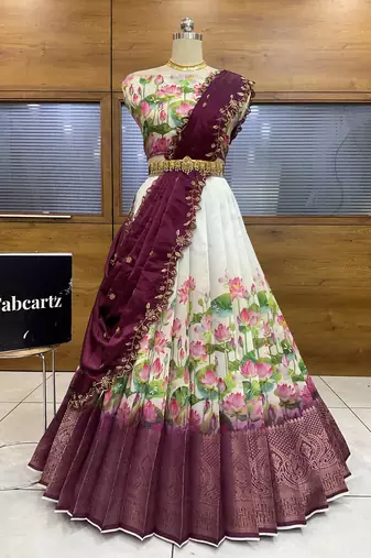 Purple Embroidered Art Silk lehenga choli