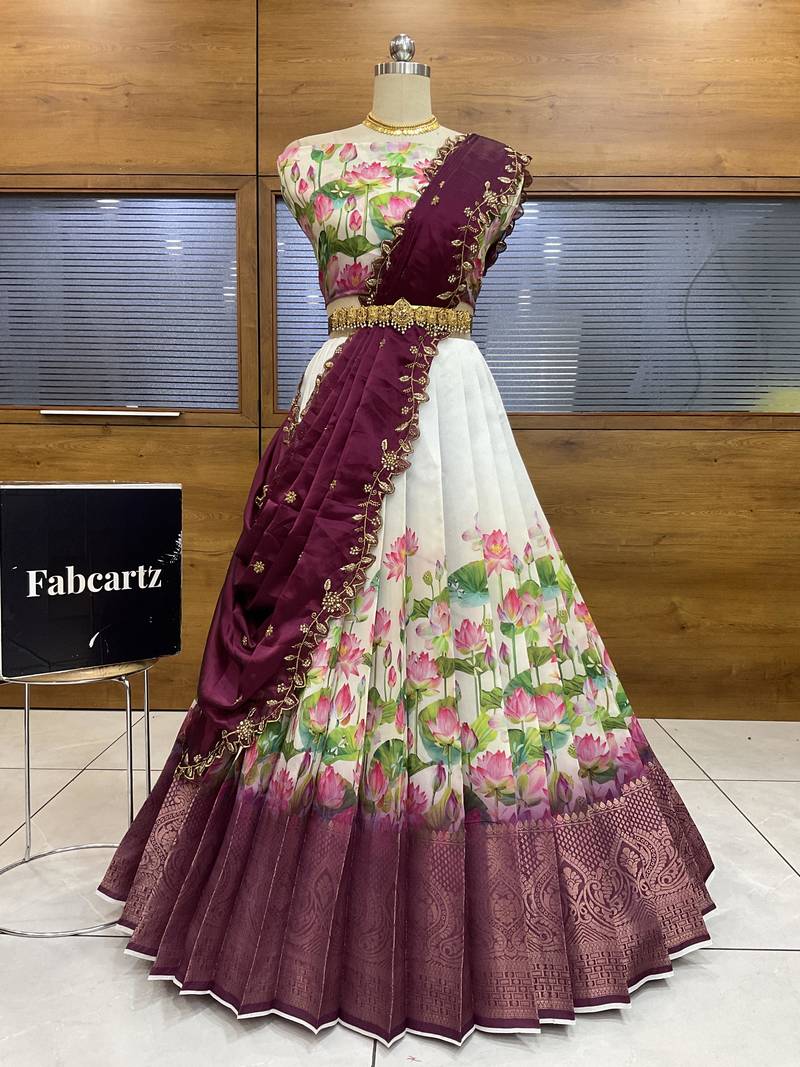 Purple Embroidered Art Silk lehenga choli