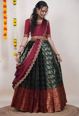 Green Embroidered Taffeta lehenga choli 1