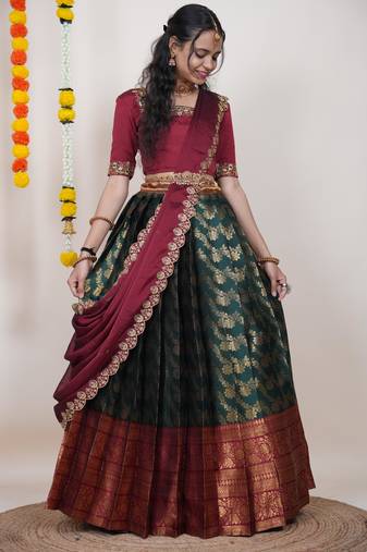 Green Embroidered Taffeta lehenga choli
