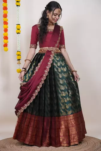 Green Embroidered Taffeta lehenga choli