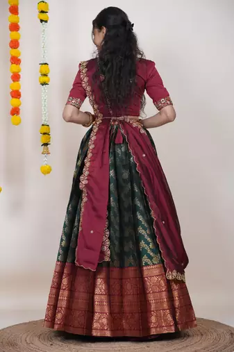 Green Embroidered Taffeta lehenga choli