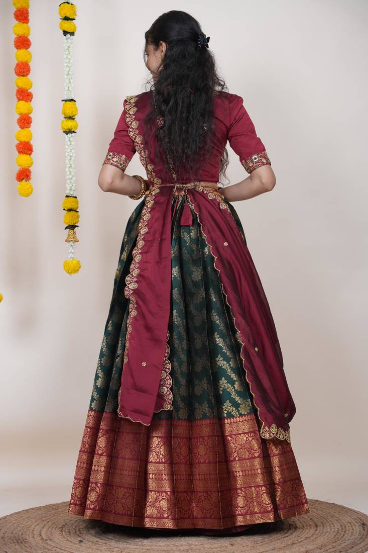 Green Embroidered Taffeta lehenga choli
