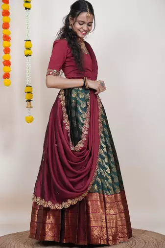 Green Embroidered Taffeta lehenga choli