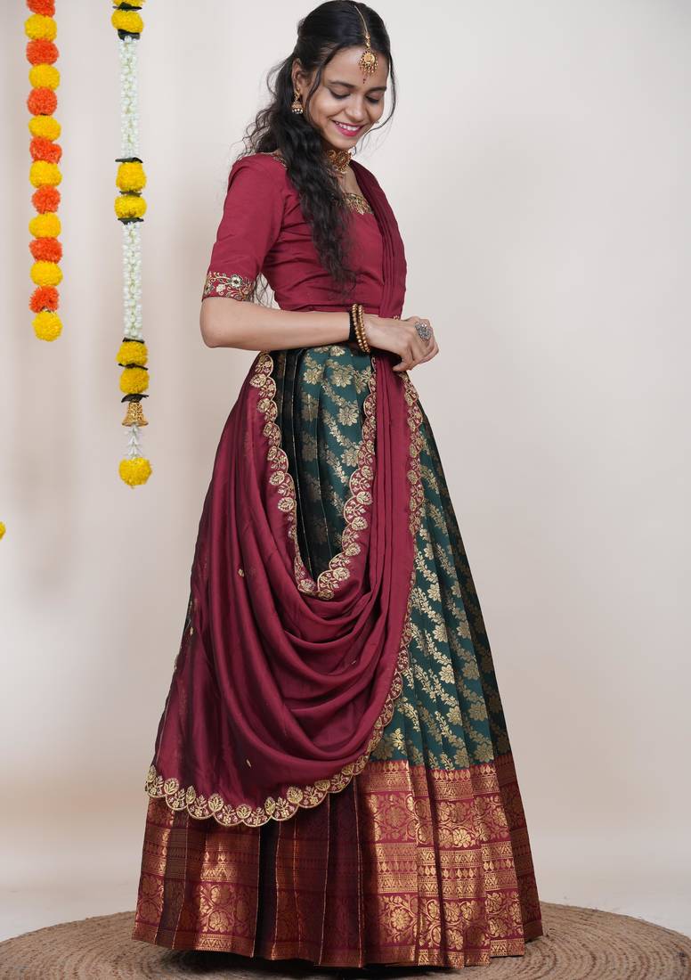 Green Embroidered Taffeta lehenga choli