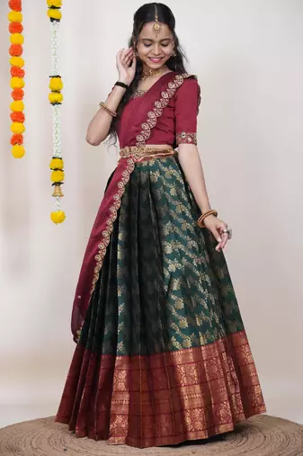 Green Embroidered Taffeta lehenga choli
