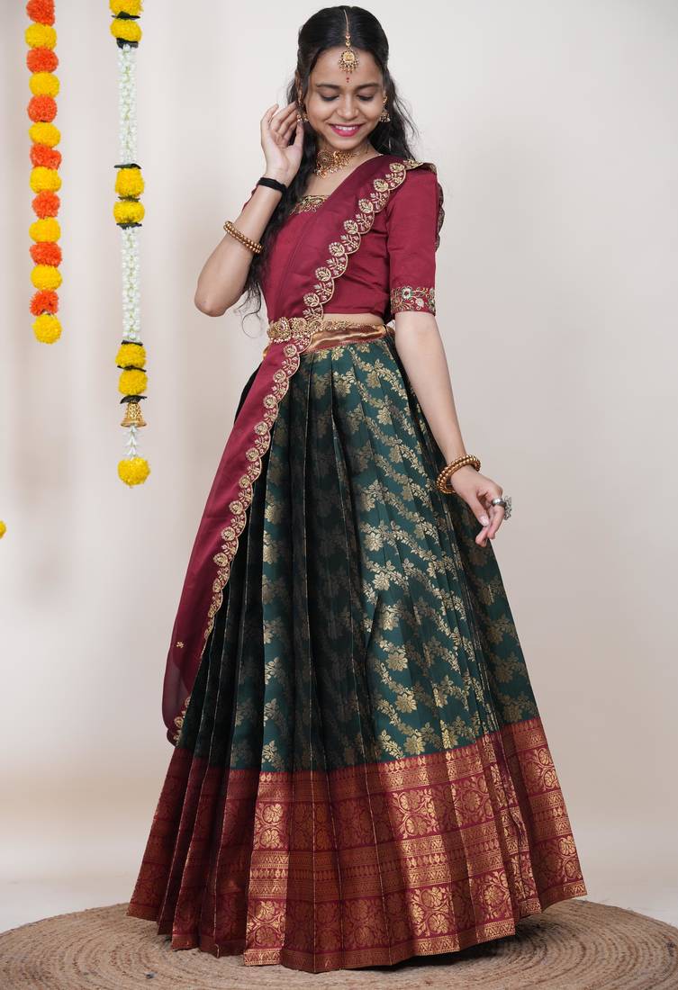 Green Embroidered Taffeta lehenga choli