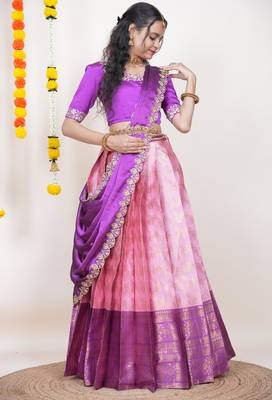 Pink Embroidered Taffeta lehenga choli 1