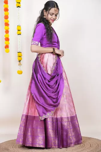 Pink Embroidered Taffeta lehenga choli