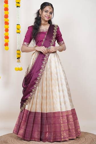 Beige Embroidered Taffeta lehenga choli
