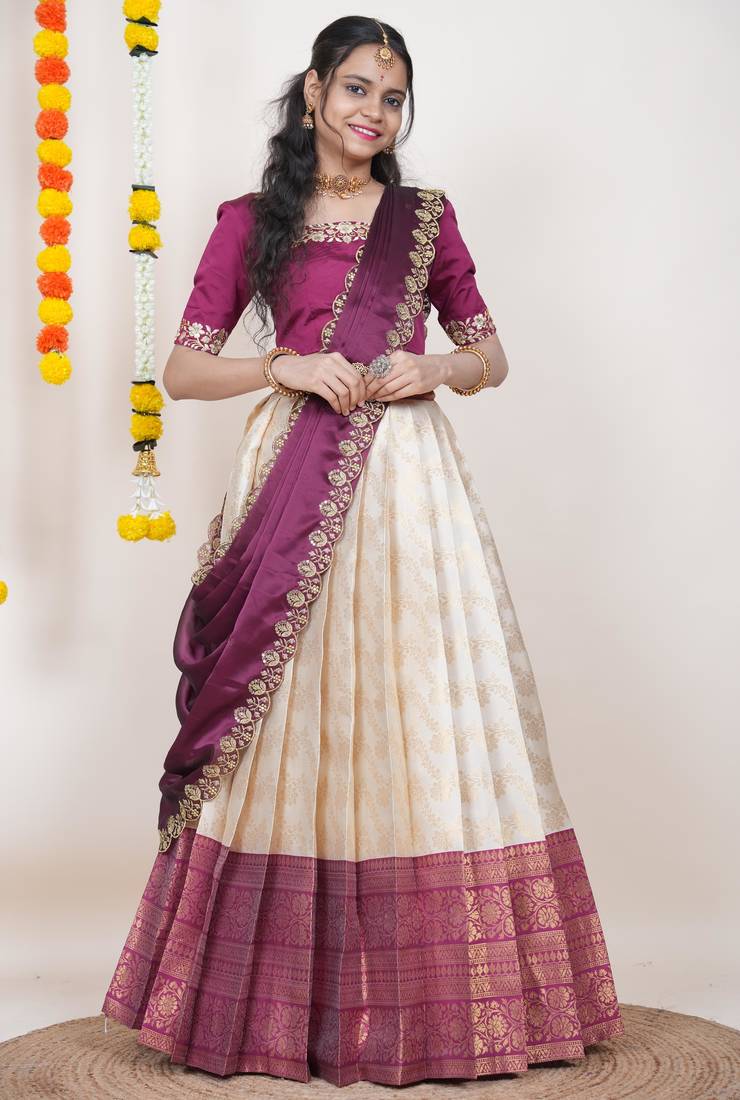 Beige Embroidered Taffeta lehenga choli