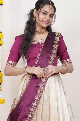 Beige Embroidered Taffeta lehenga choli