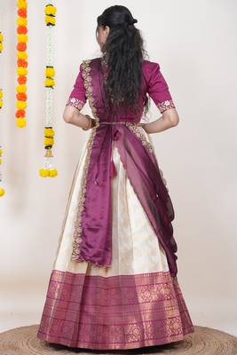 Beige Embroidered Taffeta lehenga choli 3