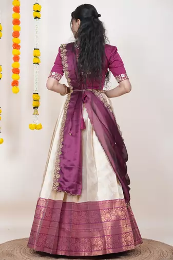 Beige Embroidered Taffeta lehenga choli