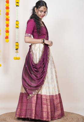 Beige Embroidered Taffeta lehenga choli 4