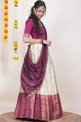 Beige Embroidered Taffeta lehenga choli