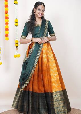 Orange Embroidered Taffeta lehenga choli 1