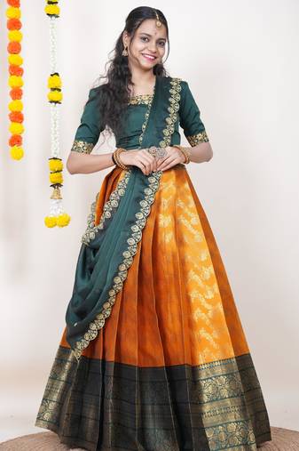 Orange Embroidered Taffeta lehenga choli