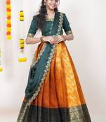 Orange Embroidered Taffeta lehenga choli