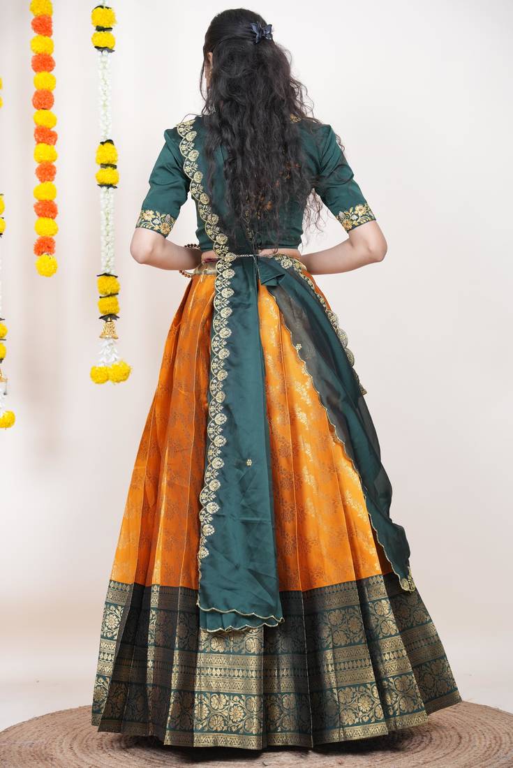 Orange Embroidered Taffeta lehenga choli