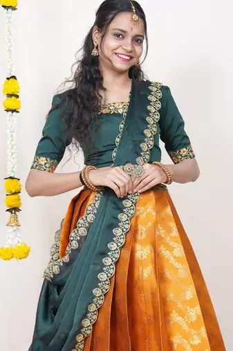 Orange Embroidered Taffeta lehenga choli
