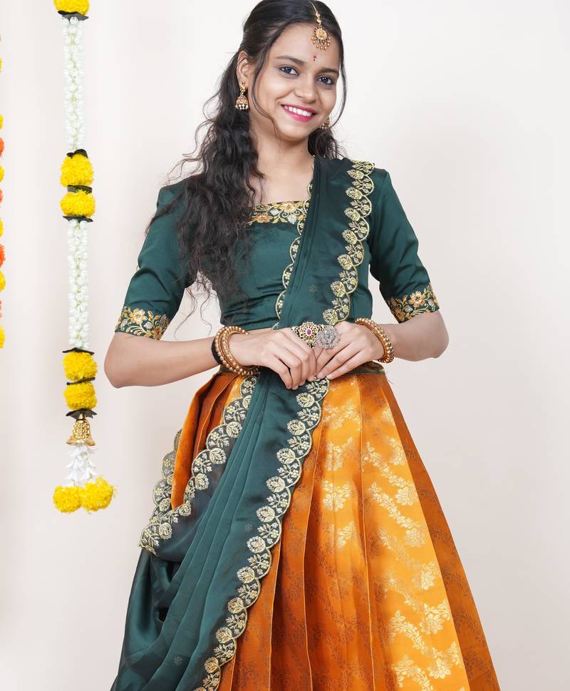Orange Embroidered Taffeta lehenga choli