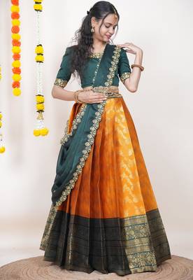 Orange Embroidered Taffeta lehenga choli 4