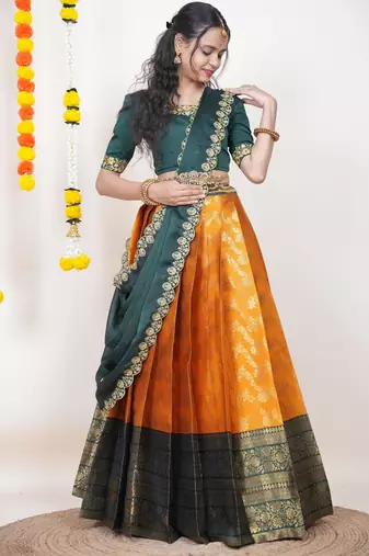 Orange Embroidered Taffeta lehenga choli