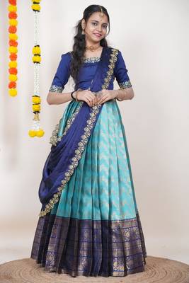 Blue Embroidered Taffeta lehenga choli 1