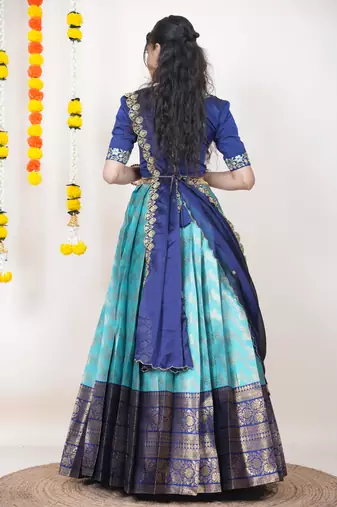 Blue Embroidered Taffeta lehenga choli