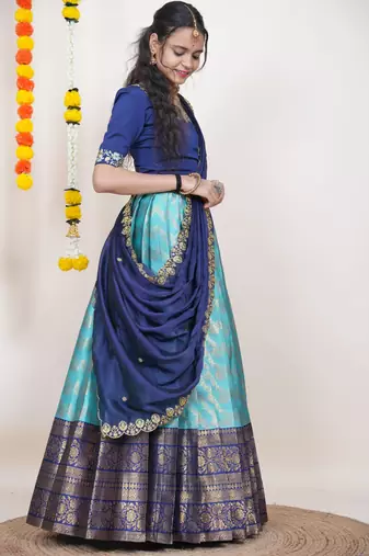 Blue Embroidered Taffeta lehenga choli