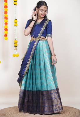 Blue Embroidered Taffeta lehenga choli 4
