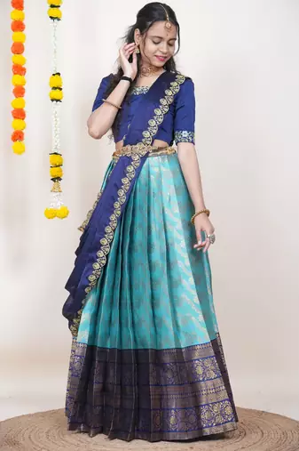 Blue Embroidered Taffeta lehenga choli